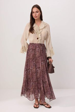 Trendyol Modest Dames Bruin Etnisch patroon Maxi Skater Modest Rokken