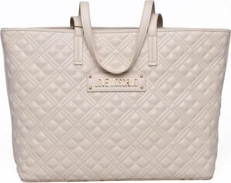Love Moschino White Quilted Embossed Logo Polyurethane Tote Bag
