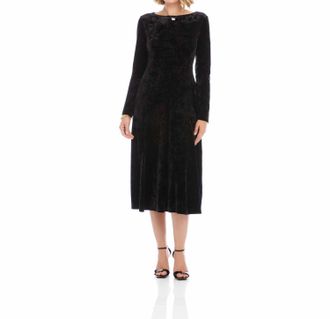 Karen Kane Kate Long Sleeve Velvet Midi Dress In Black