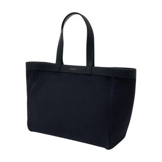 Anine Bing Calfskin Leather Tote Bag - Navy