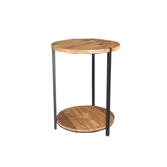 Jaipur Furniture Ravi Double Round Top Table - Mango Wood/Iron - L46 x W46 x H60 cm - Mango Light Finish in Brown