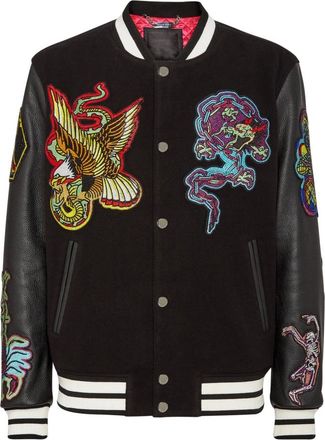 Philipp Plein Leren Bomber Tattoo - Heren - Jassen - Zwart - Maat: M Wol