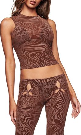 I.AM.GIA Amina Burnout Print Crop Tank in Chocolate Brown at Nordstrom, Size Xx-Small