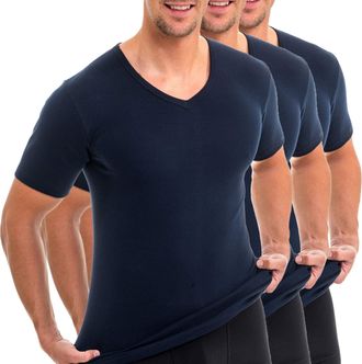 Hermko 4880-3 Mens Short-Sleeve Business Shirt with V-Neckline, Made of 100% Organic Cotton, Size:X-Large, Colour:Navy