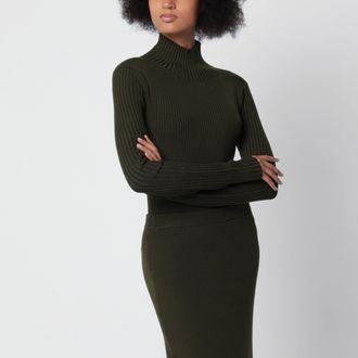 Victoria Beckham Green merino wool turtleneck sweater