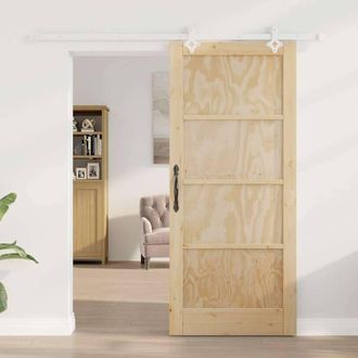 Berkfield Home Sliding Door with Hardware Set 86x198.5 cm Solid Wood Pine in Tan