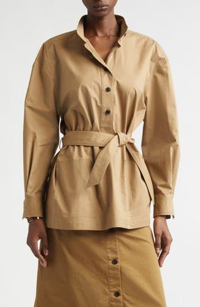 Saint Laurent Belted Cotton Serge Button-Up Tunic in Sable Mouille at Nordstrom, Size 10 Us