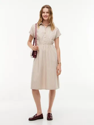 Tommy Hilfiger Womens Short-Sleeve Striped Midi Shirtdress - Gentle Gold - XXL