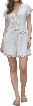 Moon River Elastic Waist Scallop Short In Off White