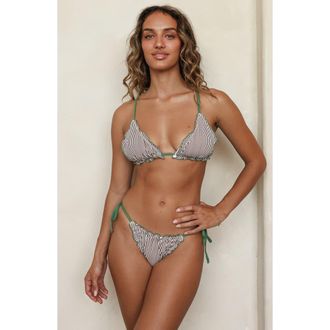 Dippin' Daisy's Swimwear Grazia Super Cheeky Bikini Bottom in Cocoa Stripe/elm Green at Nordstrom, Size X-Small