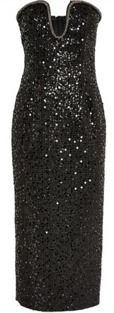 Self Portrait Self-Portrait Black Sequin-embellished Boucle Midi Dress Size S