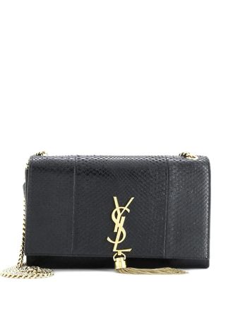 Saint Laurent Classic Monogram Tassel Python Embossed Leather Medium crossbody bag - Zwart