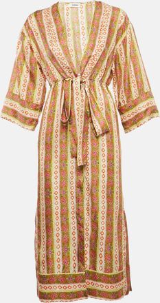 Sandro Multicolor Floral Striped Silk Kaftan Dress