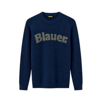 Blauer Gebreide trui met ronde hals - Heren - Truien - Blauw - Maat: 2XL Katoen