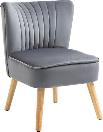 HOMCOM Velvet Accent Chair Occasional Tub Seat Padding Curved Back with Wood Frame Legs Home Furniture Grey | TJ Hughes Black