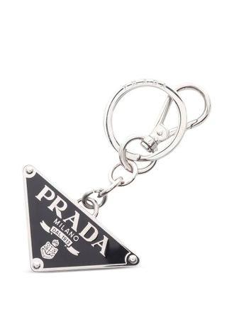 Prada triangle logo key ring - unisex - Brass - One Size - Black