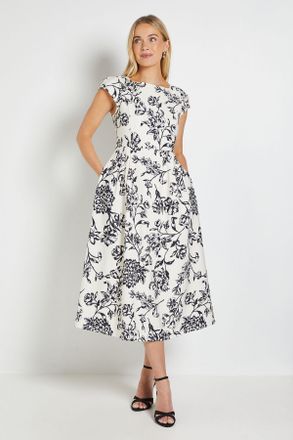 Wallis Womens Petite Floral Ottoman Fit & Flare Midaxi Dress - White - Size 20 UK