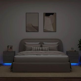 vidaXL Mesitas De Noche Luces Led 2 Uds Madera Ingenier&iacute;a Gris Sonoma Vidaxl