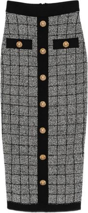 Balmain Black Checks Midi Skirt