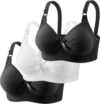 Generic 3 Piece Bras for Women Bow Elegant Solid Color Underwear Full Coverage Underwire Support Ladies Bras Adjustable Straps Plain Cozy Bralette Seamless Br