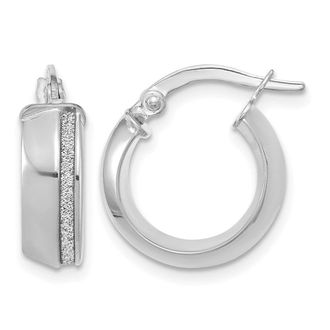 Diamond2Deal 14K White Gold Polished Glitter Infused Hoop Earrings