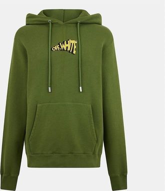 Off-white Mens Slim Fit Lettering Hooded Sweatshirt - Green - Size: 36