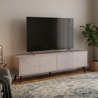 Dmora Dmora - Mueble De Televisi&oacute;n Aljanah, Aparador De Sal&oacute;n, Mueble Bajo Para Tv, Base De Pared Equipada, 180x30 H50 Cm, Beige