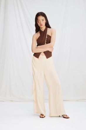 H&M Wrap-detail Satin Trousers in Cream at Nordstrom, Size Xx-Large