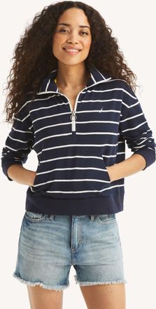 Nautica Womens Striped Quarter-Zip Pullover