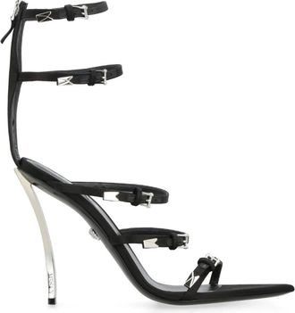Versace Schoenen, Dames, Zwart, 38 1/2 EU, Leer, Point-Points Sandalen met Zijde Details