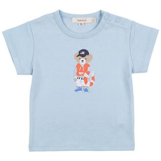 Fragile Cotton Short Sleeve Bear Print Tshirt in Blue at Nordstrom, Size 12M