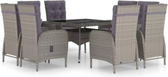 vidaXL Set De Comedor De Jard&iacute;n 9 Piezas Rat&aacute;n Pe Y Vidrio Gris Vidaxl