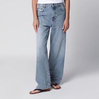 R&oacute;he Blue Washed-Effect Bruun Wide-Leg Jeans