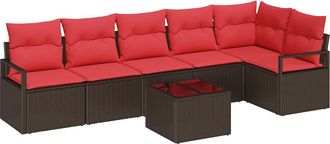 vidaXL Conjunto De Sof&aacute;s De Jard&iacute;n 7 Uds. Marr&oacute;n Y Rojo Vidaxl