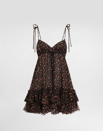 Dolce & Gabbana Small Rose-print Short Chiffon Dress - Woman Dresses Multicolor 42