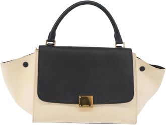 Celine Trapeze Leather With Canvas Beige Canvas Handbag (Pre-Owned)