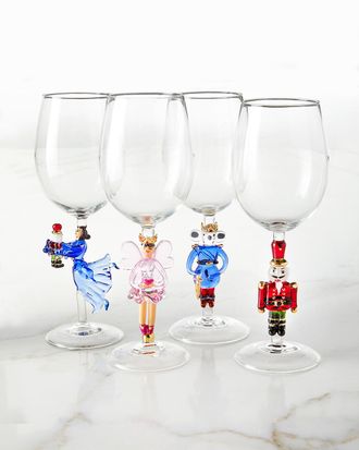 Neiman Marcus Christmas Nutcracker Suite Wine Glasses - Set of 4