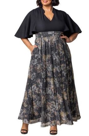Kiyonna Avisa Flutter Sleeve Maxi Dress in Gilded Florals at Nordstrom Rack, Size 3X