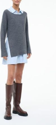 Staud Dane Layered Long Sleeve Mixed Media Dress in Charcoal/Glacier at Nordstrom Rack, Size X-Small