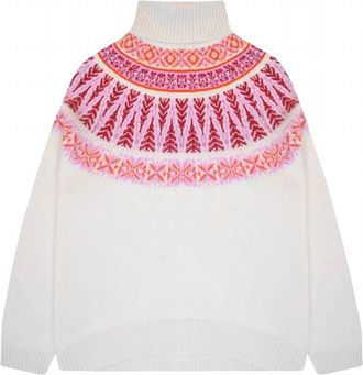 JUMPER 1234 Womens Snowflake Cable Roll Collar Sweater In Ear Of Wheat
