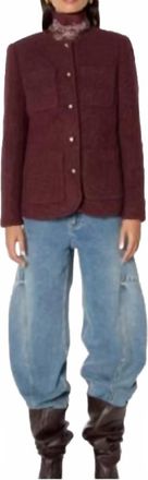 BERENICE Long Round-Neck Jacket With Pockets In Burgundy