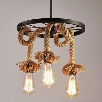 OEM L&aacute;mpara De Ara&ntilde;a Industrial Vintage Hecha De Cuerda De C&aacute;&ntilde;amo, L&aacute;mpara Colgante Creativa De 3 Luces Para Sala De Estar, Loft, Restaurante, Bar, Ilumin