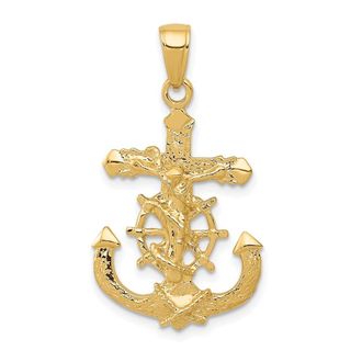 Diamond2Deal 10k Yellow Gold Polished & Textured 2-D Mariners Crucifix Rope/Wheel Pendant