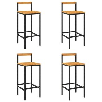 vidaXL Vidaxl - Taburetes Altos 4 Uds Madera De Acacia Y Rat&aacute;n Sint&eacute;tico Negro