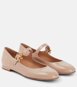 Gianvito Rossi Mary Ribbon patent leather ballet flats