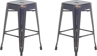 Beliani Conjunto De 2 Taburetes De Acero Negro Dorado 60 Cm Industrial Interior Ba&ntilde;o Cocina Sala De Estar Exterior Jard&iacute;n Cabrillo