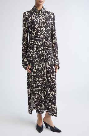 Altuzarra Claudia Print Ruched Long Sleeve Jersey Shirtdress in Black at Nordstrom, Size 2 Us