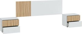 Dmora Testiera letto Yuma, Testata letto con 2 comodini, Set per camera da letto, 266x34h89 cm, Bianco e Rovere, con imballo rinforzato - Dmora