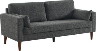 Sweeek Sof&aacute; de madera de hevea y tela chenilla, 3 plazas, gris oscuro