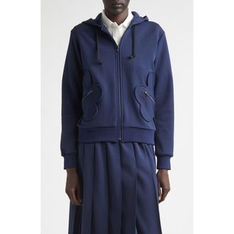Comme Des Gar&ccedil;ons Floral Appliqu&eacute; Full Zip Hoodie in Navy at Nordstrom, Size X-Small